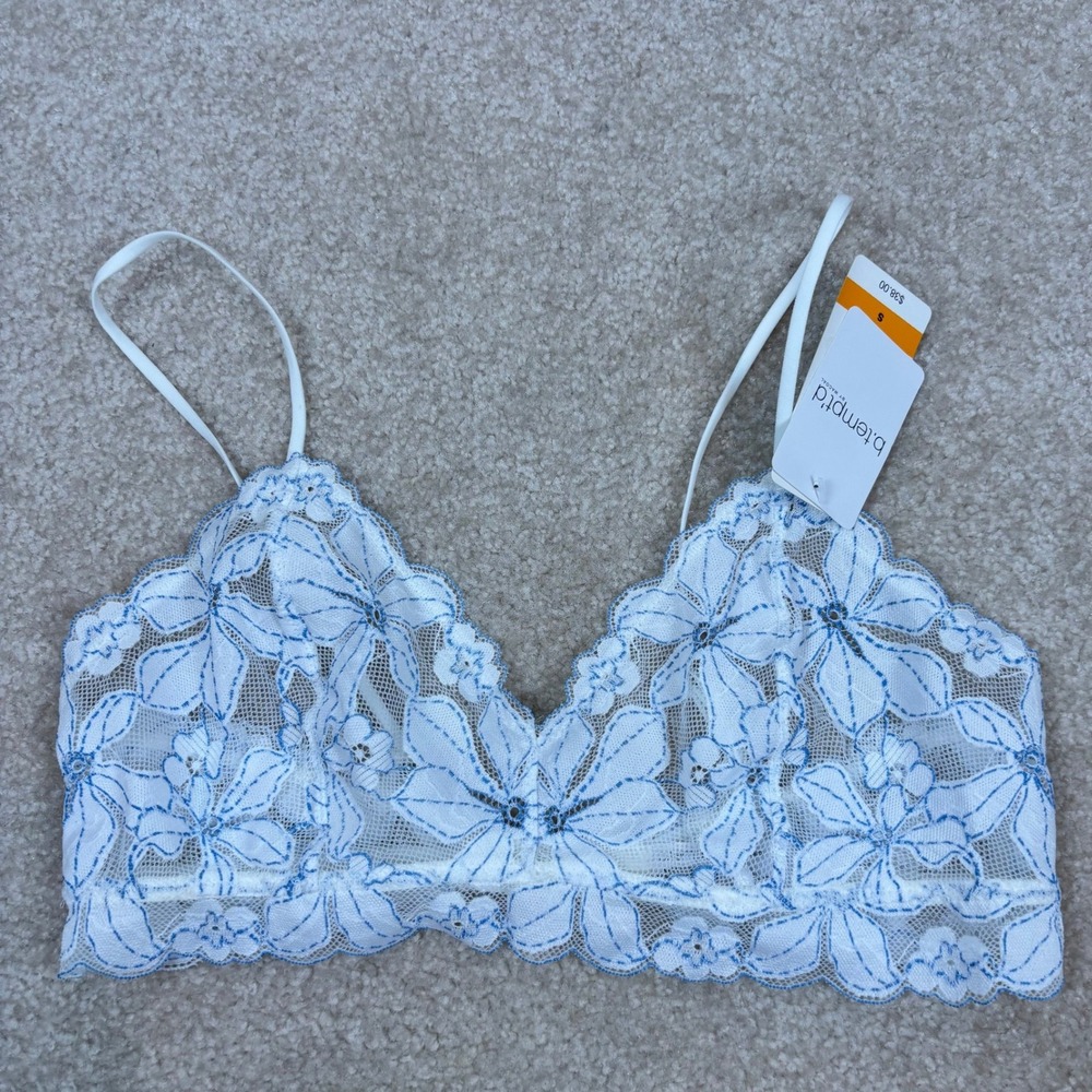 b.tempt'd by Wacoal White Blue Floral Lace Bralette 910209 Small NWT